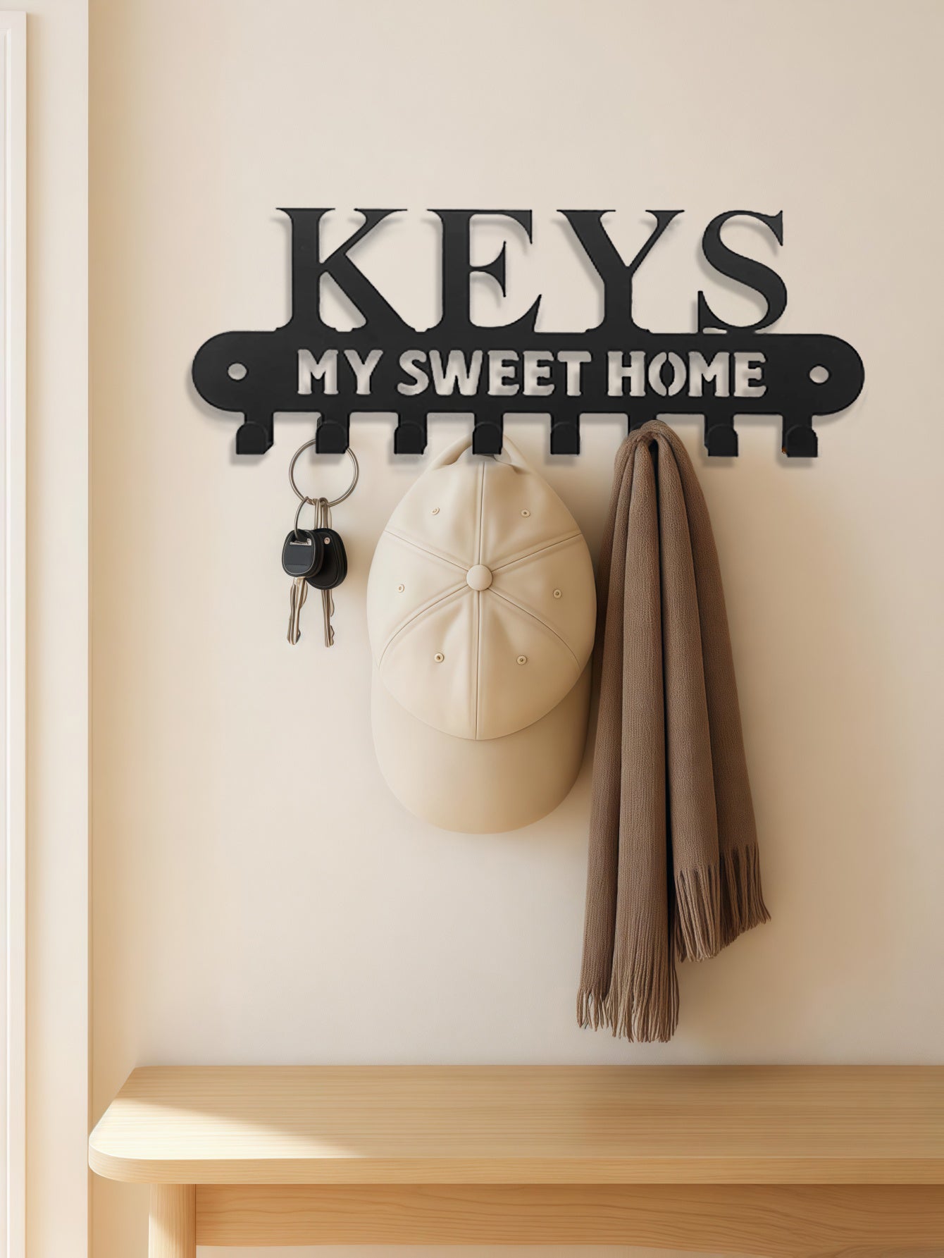 Sweet Home' Key Holder With Wall-Mounted Coat Rack-Metal ,Entryway Storage Rack