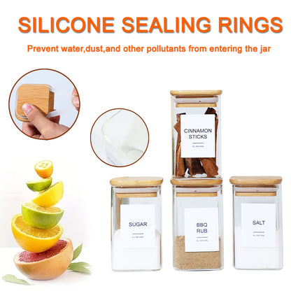 12 Pcs Square Spice Jars With 72 Stickers, Kitchen Pepper Jars For Salt Seasoning, Snacks, Tea, Coffee
