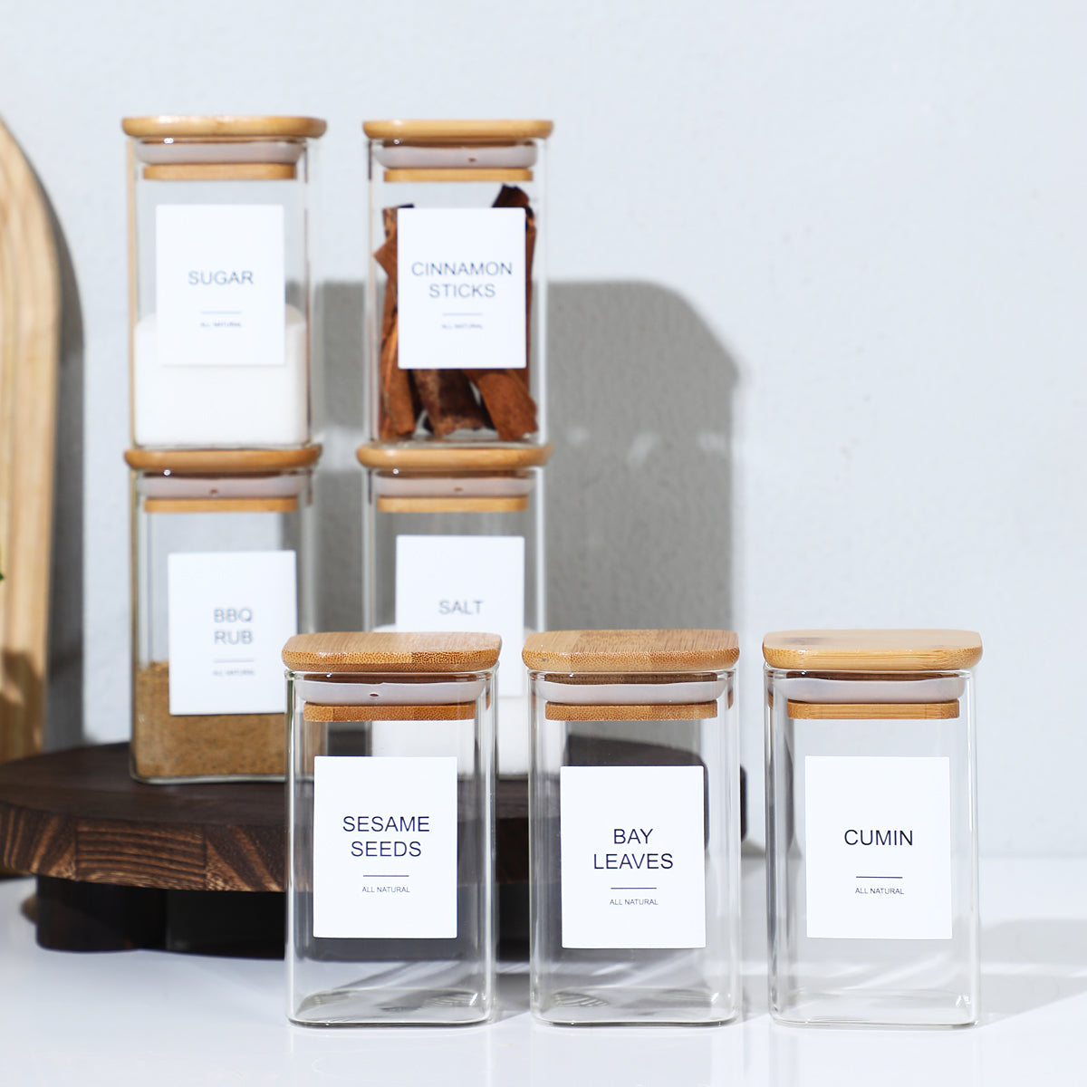 12 Pcs Square Spice Jars With 72 Stickers, Kitchen Pepper Jars For Salt Seasoning, Snacks, Tea, Coffee