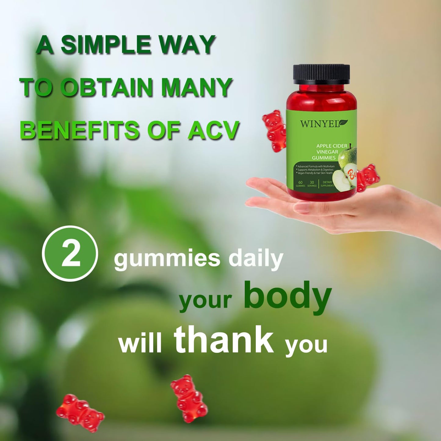 Apple Cider Vinegar Gummies Formulated To Support Normal Energy Levels  Gut Health - Supports Digestion, Detox  Cleansing - ACV Gummies WVIT B12 Dietary Edible Fitness