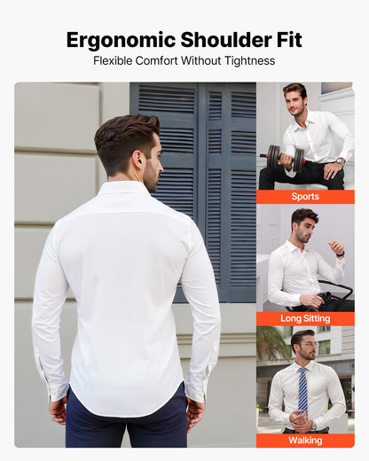 Men's Button Up Shirt, Mens Long Sleeve Wrinkle-free Button Down Dress Shirts, Slim Fit Soft Stretch Fabric For Business Casual Or Formal, Work, Wedding, Dinner, White, XL Size