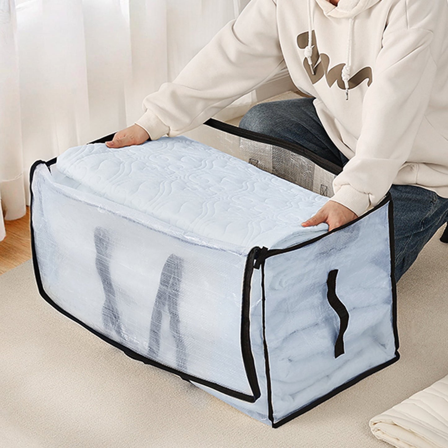 90L Large Storage Bags, 6 Pack Clothes Storage Bins, Foldable Closet Organizers Containers With Reinforced Handle, Plastic Storage Bags For Clothing, Blanket, Comforter, Bed Sheet, And Pillow