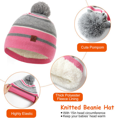 1Set Winter Kids Knitted Hat Scarf Gloves 3Pcs Boys Girls Winter Warm Beanie Hat And Glove Scarf Set Beanie Neck Warmer Mittens For 4- To 7 Years Old Kids