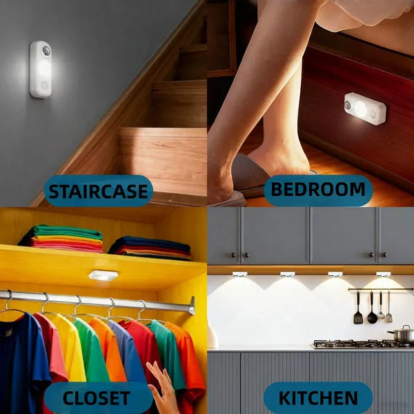 4PCS LED Motion-sensing Bulb, Rechargeable Cabinet Light, Stick-on Wireless LED Night Light, Under Drawers, Shelves, And Cabinets, Warm White, With USB Charging Cable, Equipped With Installation Tools