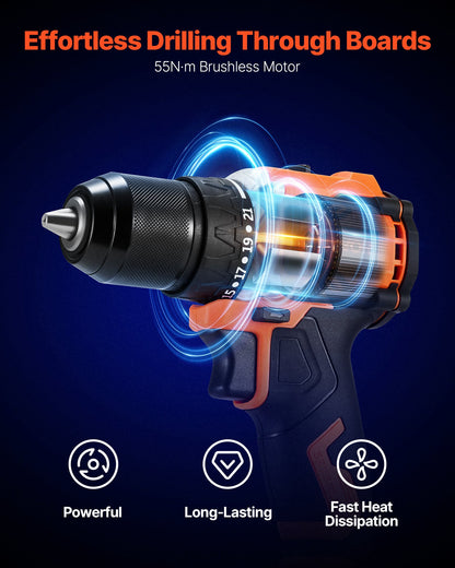 Cordless Drill Driver, 1/2 Inch Metal Chuck, Brushless Motor, Dual-Speed Variable, Drill Driver Kit With Lithium Battery And Charger, Tool Box, For Wood And Metal Drilling, Screw Driving