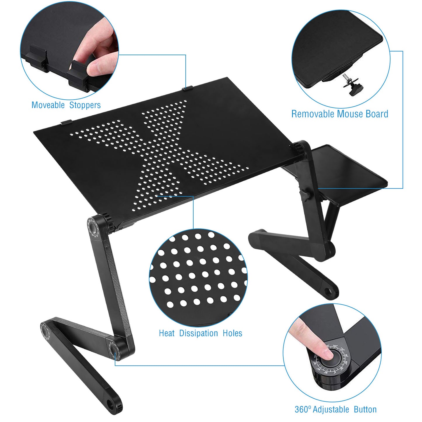 1Pc Foldable Laptop Table Bed Notebook Desk With Mouse Board Aluminum Alloy Breakfast Snacking Tray For Home Office Travel Use