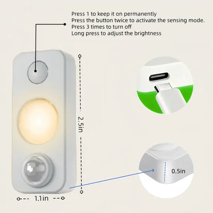 4PCS LED Motion-sensing Bulb, Rechargeable Cabinet Light, Stick-on Wireless LED Night Light, Under Drawers, Shelves, And Cabinets, Warm White, With USB Charging Cable, Equipped With Installation Tools