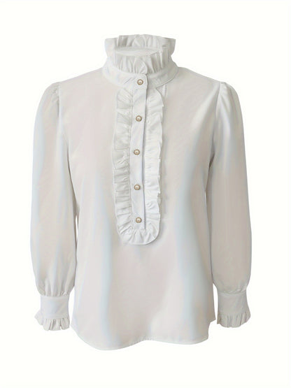 Fashionable Stand-up Collar Long-sleeved Shirt With Lotus Leaf Hem