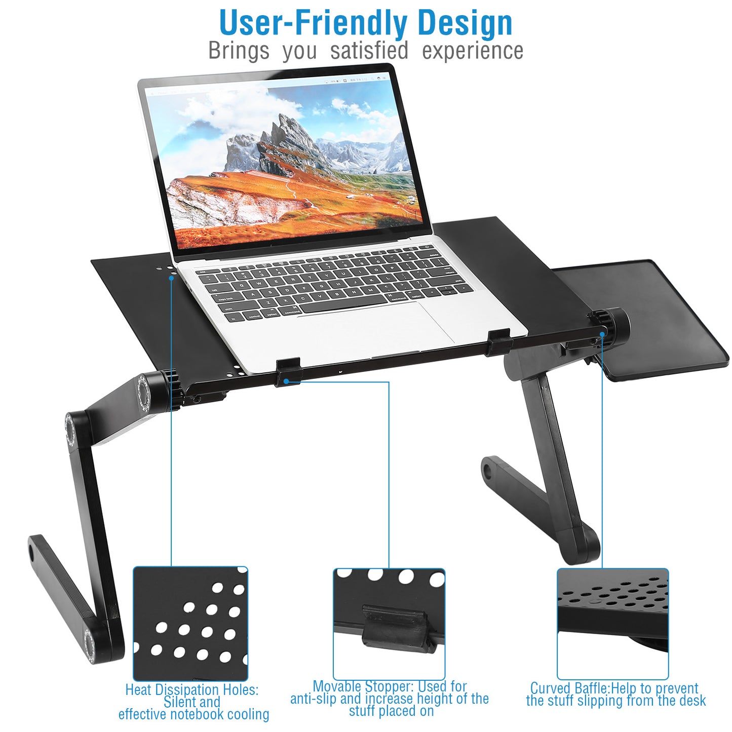 1Pc Foldable Laptop Table Bed Notebook Desk With Mouse Board Aluminum Alloy Breakfast Snacking Tray For Home Office Travel Use