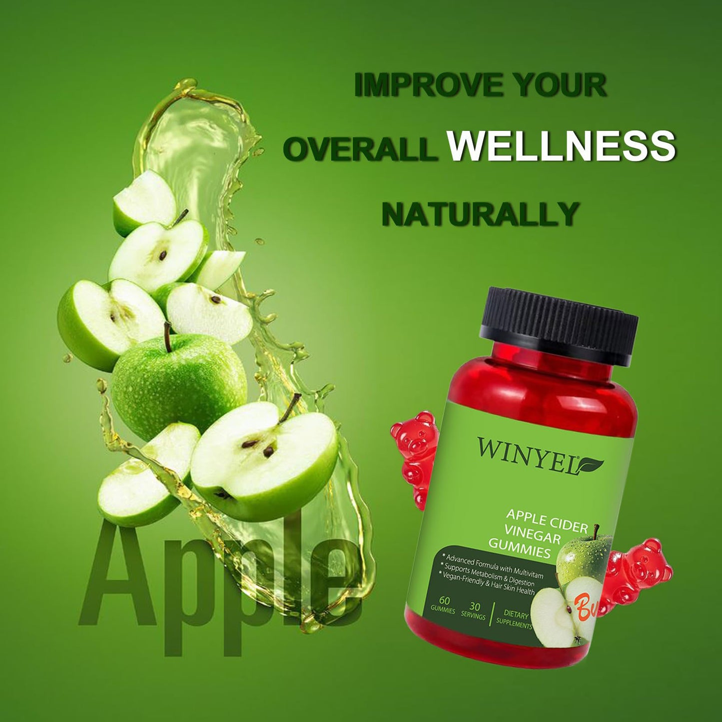 Apple Cider Vinegar Gummies Formulated To Support Normal Energy Levels  Gut Health - Supports Digestion, Detox  Cleansing - ACV Gummies WVIT B12 Dietary Edible Fitness