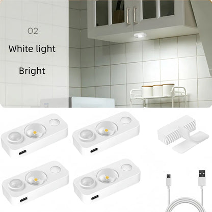 4PCS LED Motion-sensing Bulb, Rechargeable Cabinet Light, Stick-on Wireless LED Night Light, Under Drawers, Shelves, And Cabinets, Warm White, With USB Charging Cable, Equipped With Installation Tools