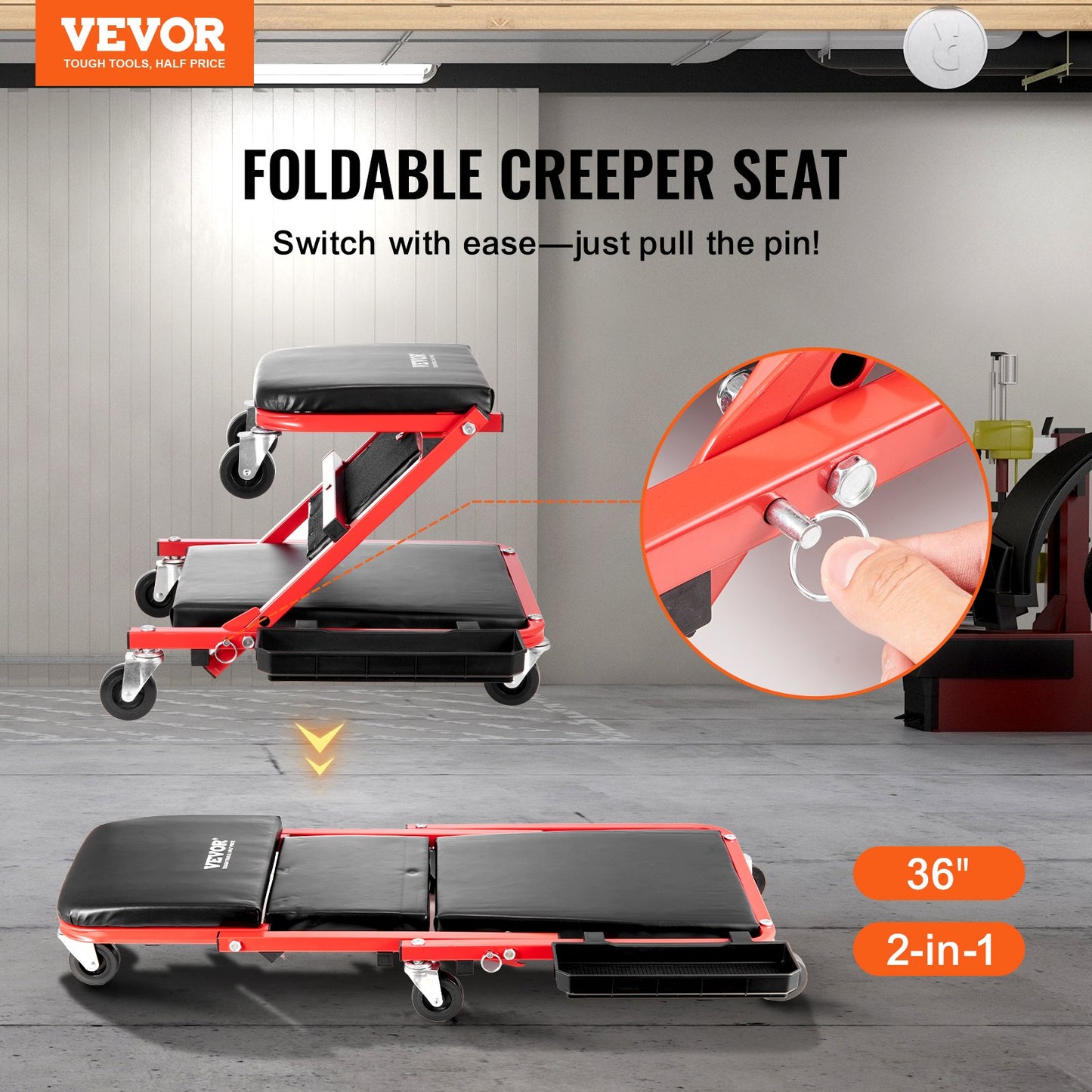 36 In Foldable Z Garage Creeper Mechanic Creeper Stool 300 Lbs Capacity