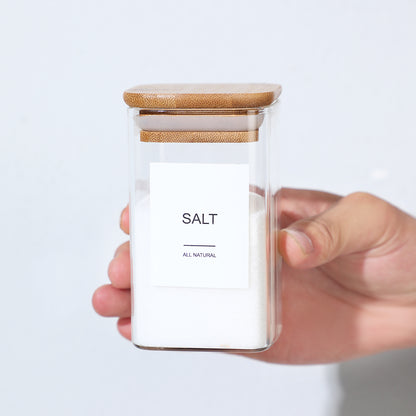 12 Pcs Square Spice Jars With 72 Stickers, Kitchen Pepper Jars For Salt Seasoning, Snacks, Tea, Coffee