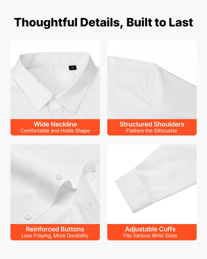 Men's Button Up Shirt, Mens Long Sleeve Wrinkle-free Button Down Dress Shirts, Slim Fit Soft Stretch Fabric For Business Casual Or Formal, Work, Wedding, Dinner, White, XL Size
