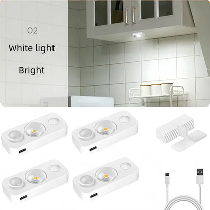 4PCS LED Motion-sensing Bulb, Rechargeable Cabinet Light, Stick-on Wireless LED Night Light, Under Drawers, Shelves, And Cabinets, Warm White, With USB Charging Cable, Equipped With Installation Tools