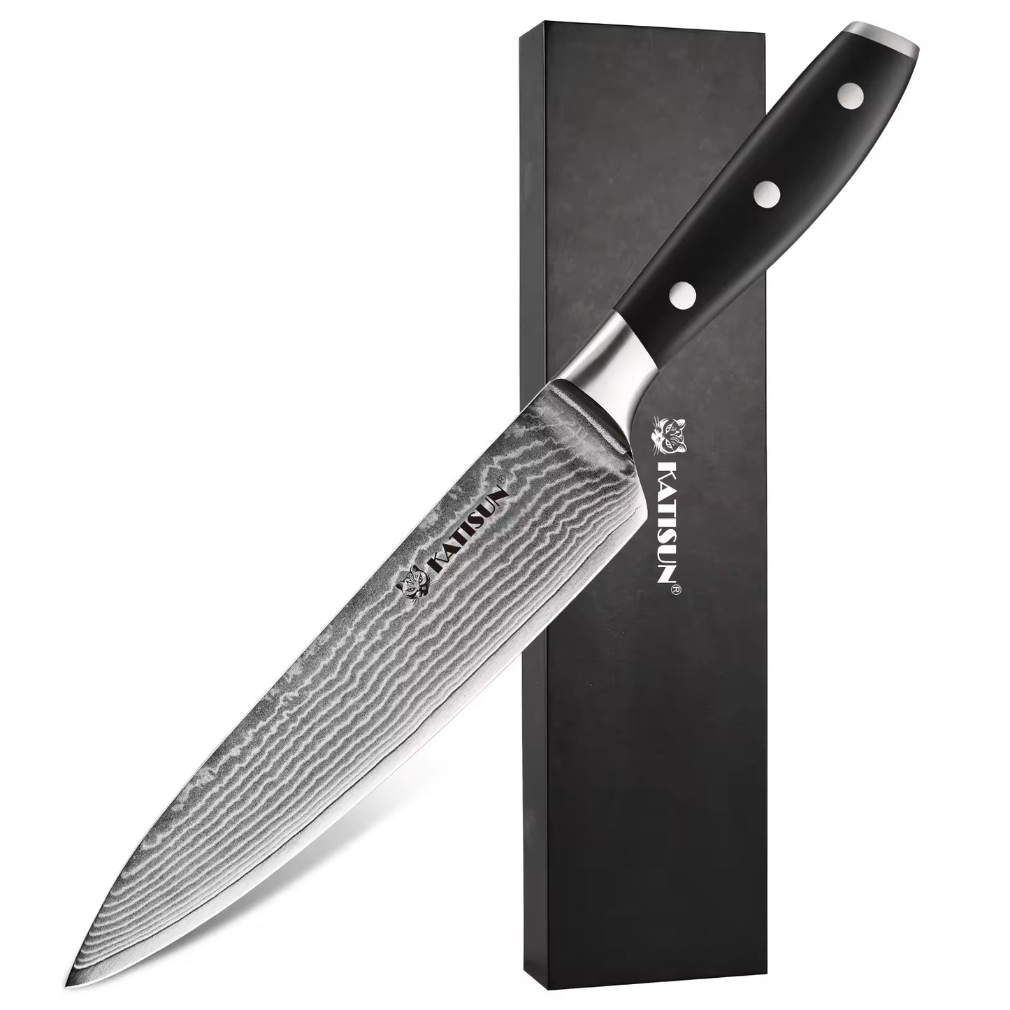 In Stock 8-inch Premium Damascus Steel 67-layer Kitchen Chef Sashimi Knife With ABS Handle, Three Rivets, Gift Box