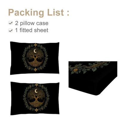 3pcs Tree Of Life Minimalist Comfort Series Bed Fitted Sheet And Two Pillowcases Bedding For All Seasons Use