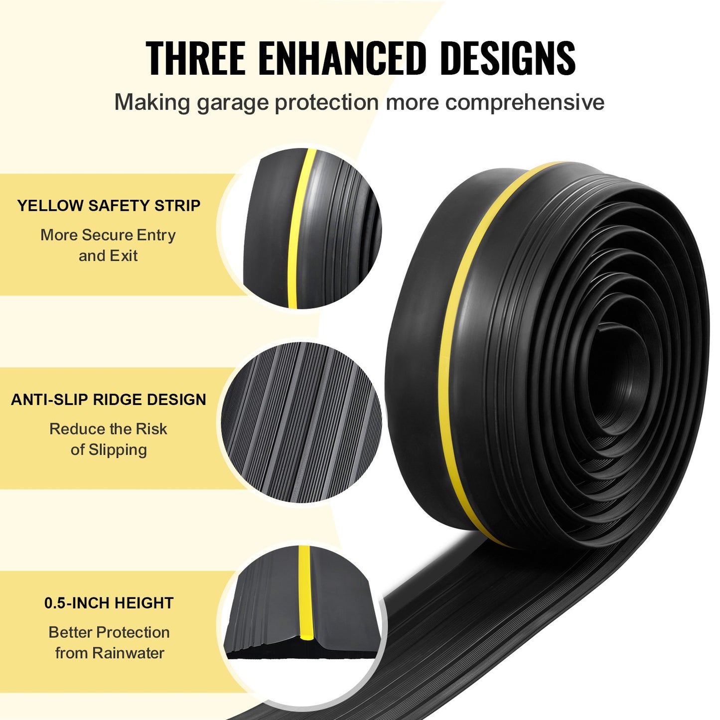 Garage Door Threshold Seal Strip, 10 FT Universal Garage Door Floor Seal Strip With Adhesive, Garage Door Bottom Weatherproof Strip, Upgraded Thick PVC DIY Weather Stripping Replacement, Black