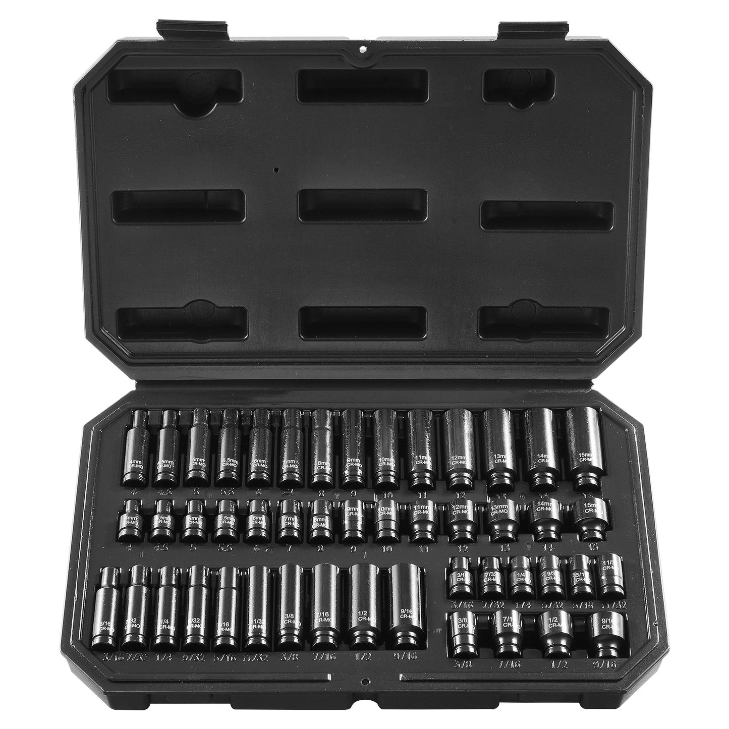 Drive Impact Socket Set, 48 Piece Deep & Shallow Socket Set , 6 Point Cr-Mo Alloy Steel For Auto Repair, Easy-to-Read Size Markings, Storage Case
