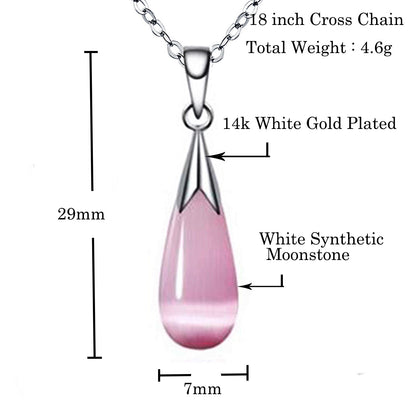 Emma Manor 14k White Gold Plated Water Drop Moonstone Women Jewelry Set --Pendant Necklace And Earrings