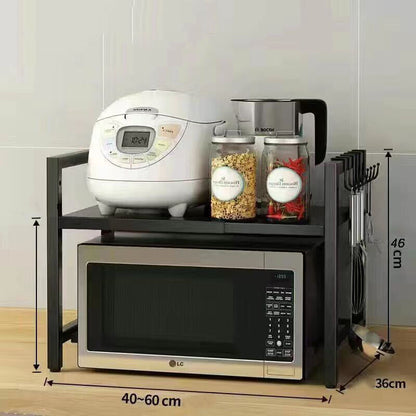 Black Single-layer Double Bar With 6 Hooks And Extendable Kitchen Storage Rack