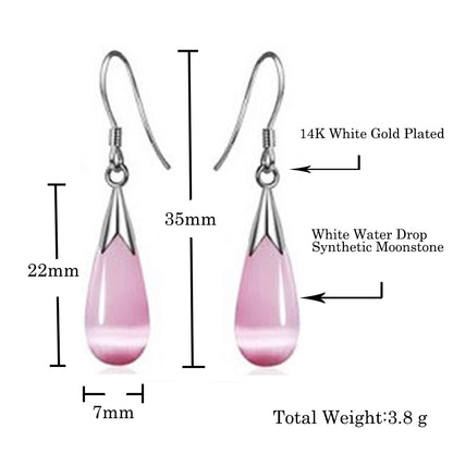 Emma Manor 14k White Gold Plated Water Drop Moonstone Women Jewelry Set --Pendant Necklace And Earrings